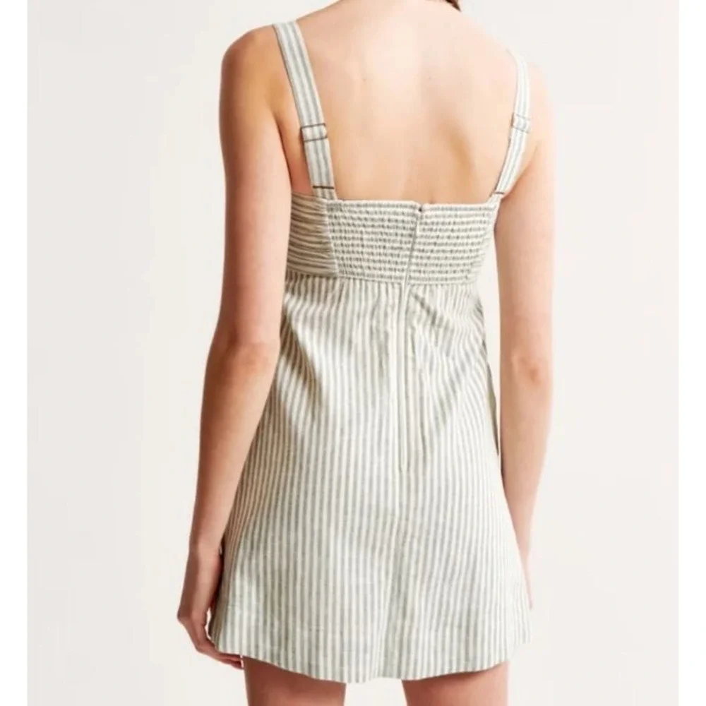 Abercrombie & Fitch Emerson Green Striped Linen Blend Mini Dress Women's Small